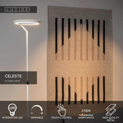 Lucide CELESTE - Floor lamp - Ø 28 cm - LED Dim. - 1x21W 2700K - White - USP